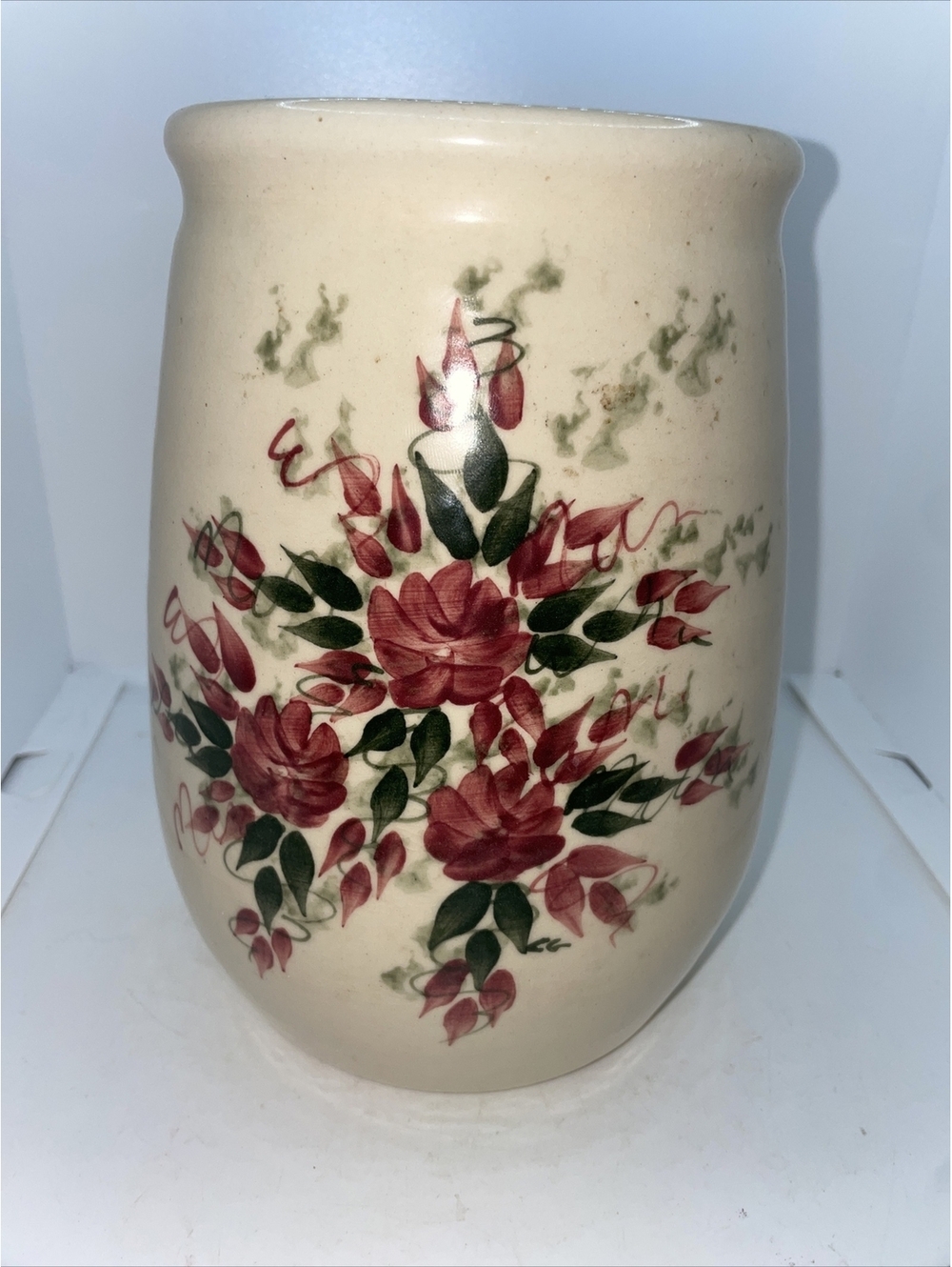 East Texas Pottery Floral Crock Vase Jar Hand Painted and Hand-Turned 6” Tall